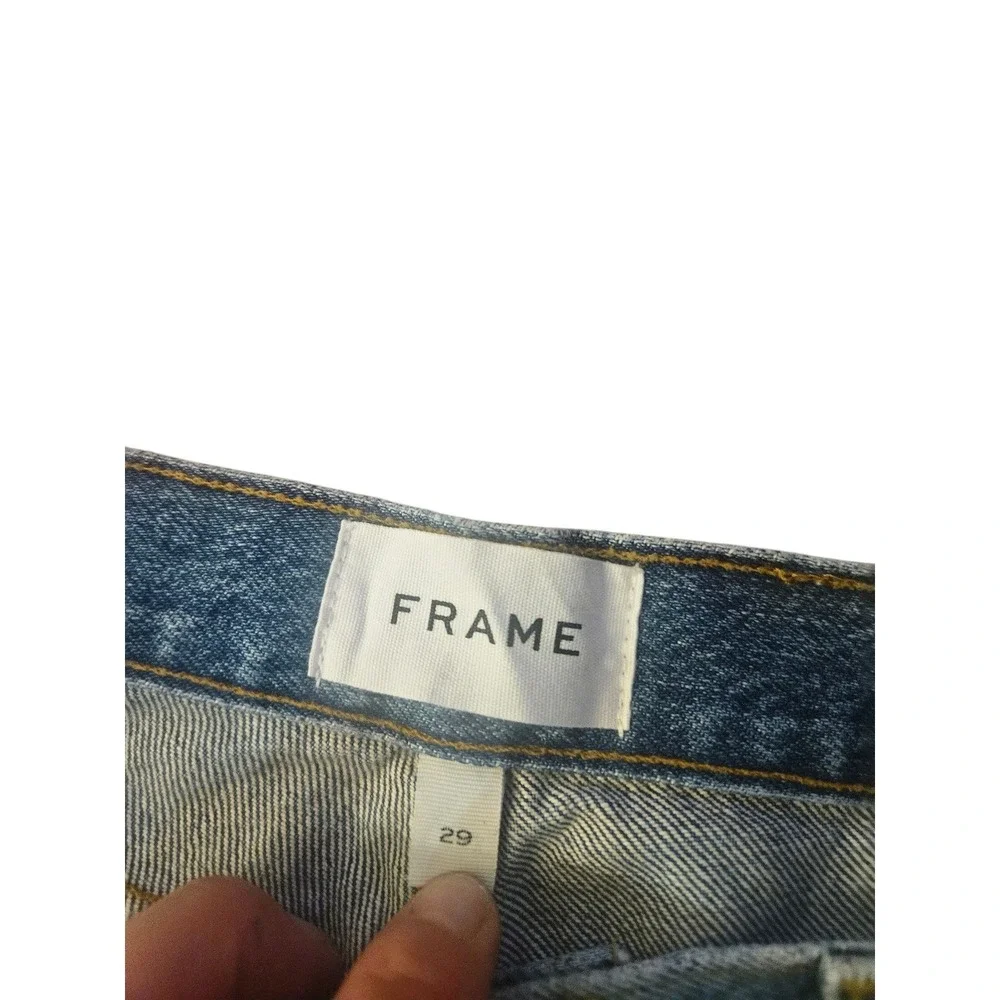 FRAME Le Garçon Mid-Rise Straight Fit Patchwork Blue Denim Jeans Size‎ 29 NEW - Picture 3 of 6